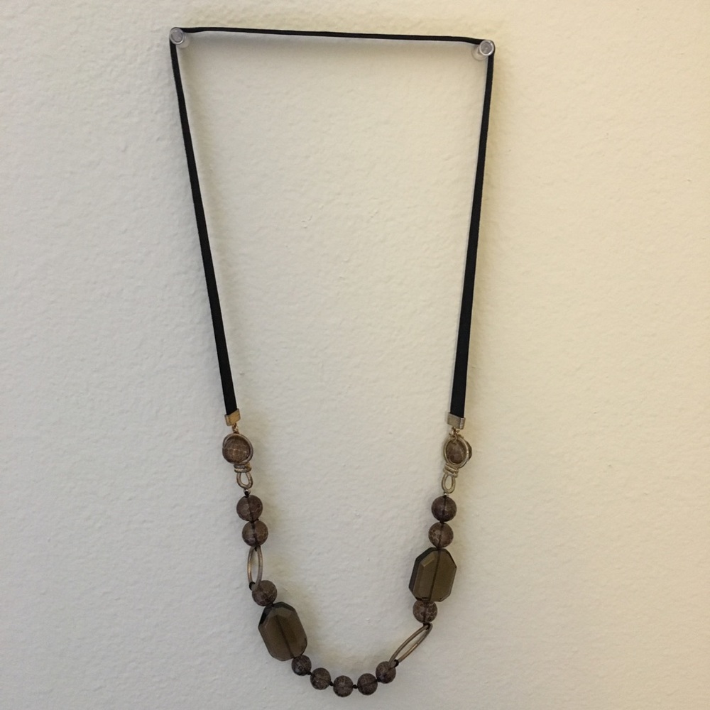 Multi wear brown bead and ribbon necklace